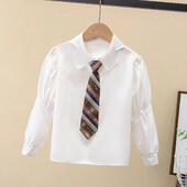 2023. gada jauns sieviešu rudens krekls ar garām piedurknēm, stilīgs, daudzpusīgs balts, moderns bērnu apģērbs, zīdaiņu apģērbs