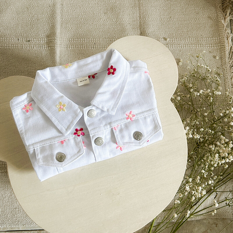 2025 tavaszi őszi kislány ruhák farmer dzsekik kabát lány csecsemő felső divat virág hímzés felsőruházat pamut fehér kabát