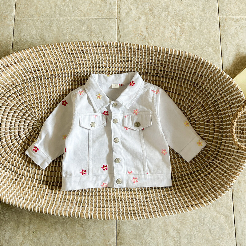 2025 tavaszi őszi kislány ruhák farmer dzsekik kabát lány csecsemő felső divat virág hímzés felsőruházat pamut fehér kabát