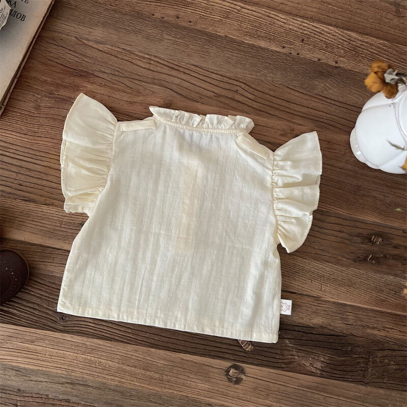 Ruffles Mežģīņu apkakles Meiteņu krekls Vasaras Bezpiedurkņu Veste Maziem Meiteņu Apģērbs Kokvilnas Elpojoši Topi Bērni 0-24