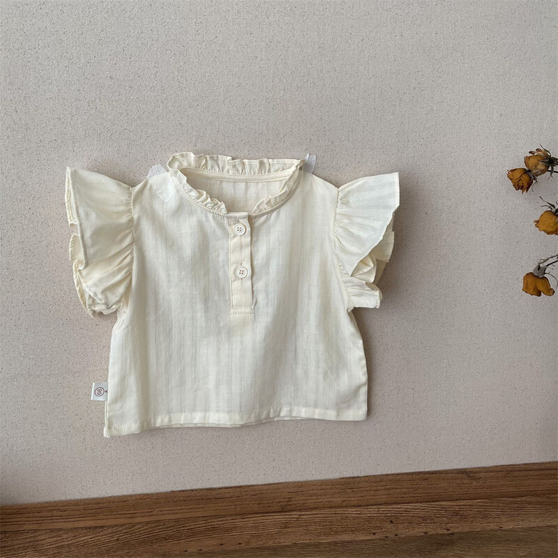 Ruffles Mežģīņu apkakles Meiteņu krekls Vasaras Bezpiedurkņu Veste Maziem Meiteņu Apģērbs Kokvilnas Elpojoši Topi Bērni 0-24