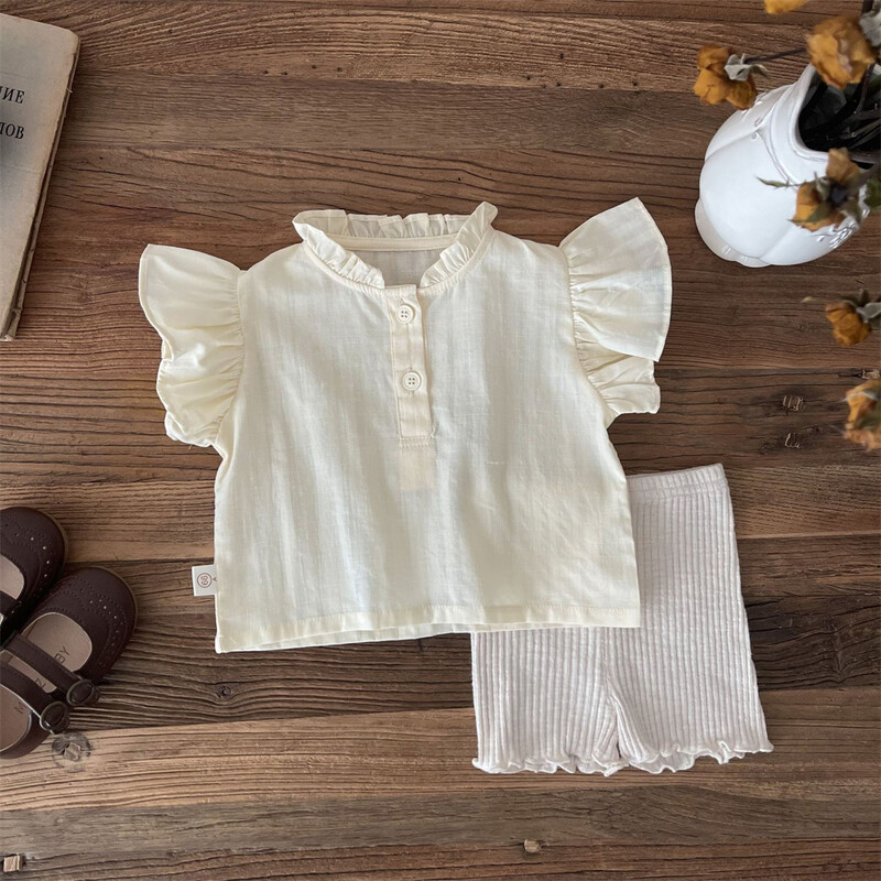 Ruffles Mežģīņu apkakles Meiteņu krekls Vasaras Bezpiedurkņu Veste Maziem Meiteņu Apģērbs Kokvilnas Elpojoši Topi Bērni 0-24
