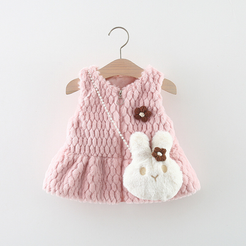 Téli kisgyermek plüsskabát lány baba masni egyszínű egygombos laza és sokoldalú kültéri műszőrme akasztófelső