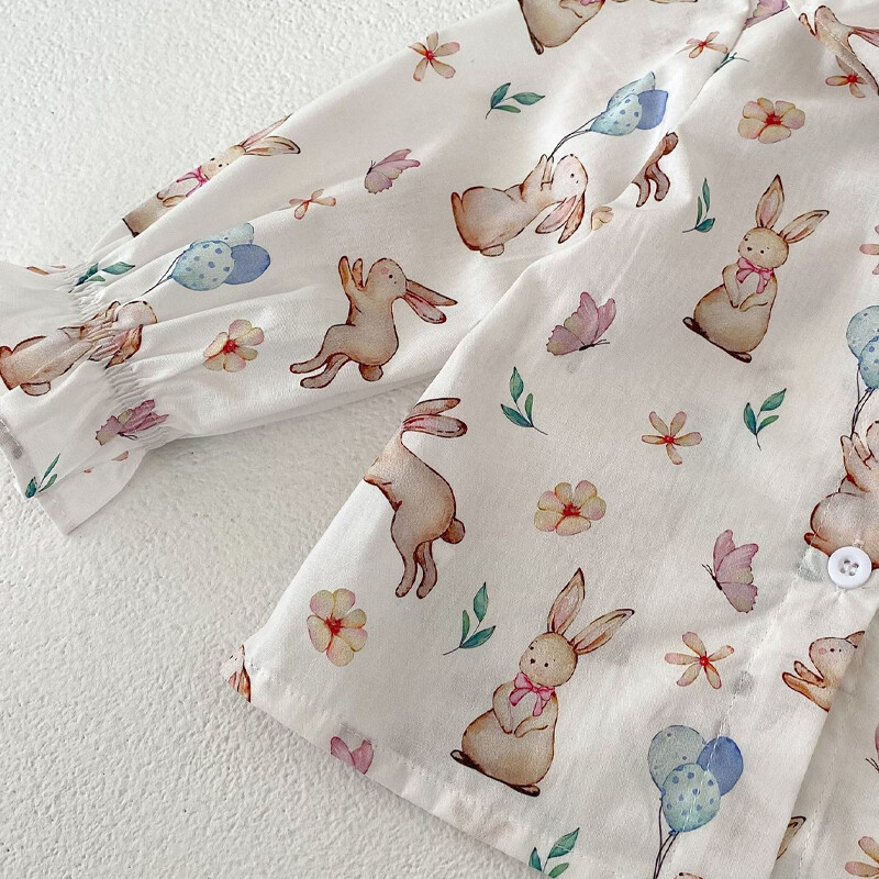 Rudens jauns mazuļu apģērbs meitenēm, moderns un daudzpusīgs tops ar trušu apdruku