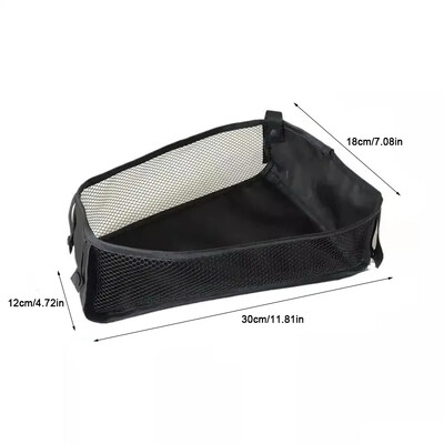 Universāla bērnu ratiņu apakšas organizatora soma, pārnēsājams auduma auduma rotaļlietu uzglabāšanas grozs ar cieto dēļu ratiņu piederumiem, melns