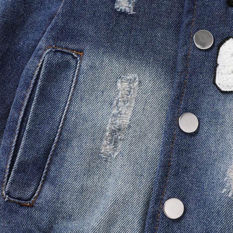 PatPat Baby Boy Hole Design Moderna pamata džinsa jaka ar garām piedurknēm, mīksta un ērta, lieliski piemērota izbraukumiem un ikdienas valkāšanai