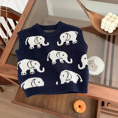 Gyerekruházat Divat Alkalmi koreai stílusú fiú mellény 2024 ősz és tél új fiú baba rajzfilm Aranyos All Match kötött mellény