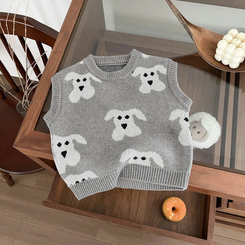 Gyerekruházat Divat Alkalmi koreai stílusú fiú mellény 2024 ősz és tél új fiú baba rajzfilm Aranyos All Match kötött mellény