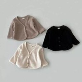 Új divat baba egyszínű pamut gofri kardigánok fiú lányok V-nyakú kabát kényelmes ruhák baba kardigán kabát gyerek felsők