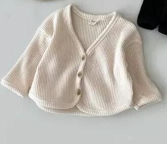 Új divat baba egyszínű pamut gofri kardigánok fiú lányok V-nyakú kabát kényelmes ruhák baba kardigán kabát gyerek felsők