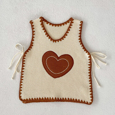 Korejiešu stila zīdaiņu meiteņu adīšanas jaciņa džemperis bez piedurknēm V veida kakla vienkrāsains rudens jaundzimušo meiteņu adīšanas veste