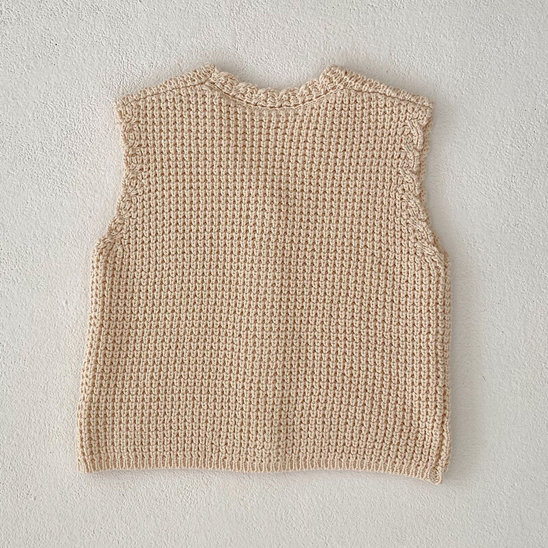 Korejiešu stila zīdaiņu meiteņu adīšanas jaciņa džemperis bez piedurknēm V veida kakla vienkrāsains rudens jaundzimušo meiteņu adīšanas veste