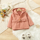 Rudens un ziemas jauns meiteņu mētelis vilnas mētelis ar kapuci augšējā josta ar garām piedurknēm vienkrāsains meiteņu mētelis bērnu apģērbs