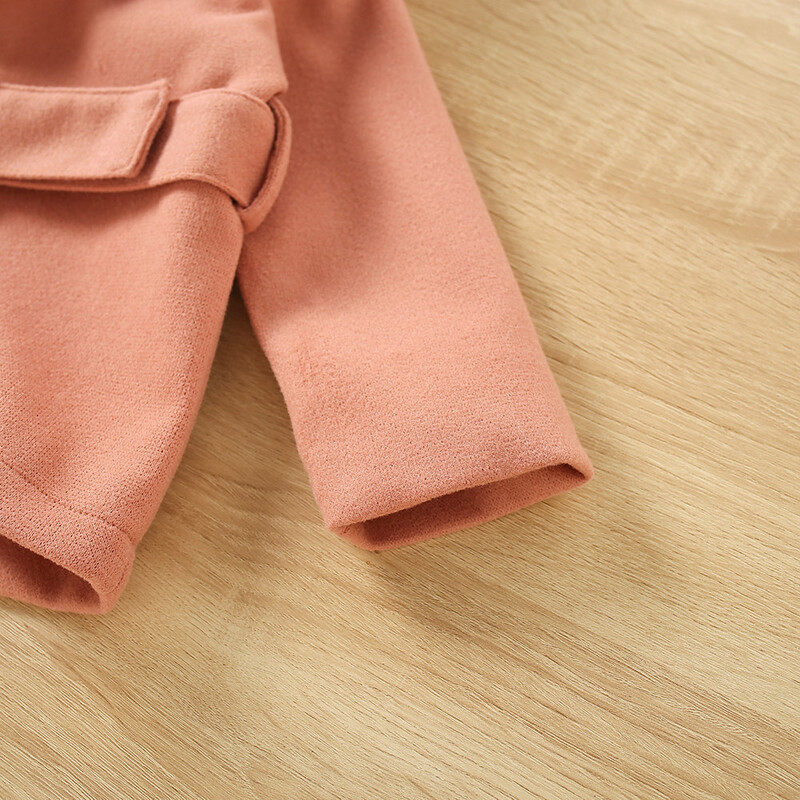 Rudens un ziemas jauns meiteņu mētelis vilnas mētelis ar kapuci augšējā josta ar garām piedurknēm vienkrāsains meiteņu mētelis bērnu apģērbs