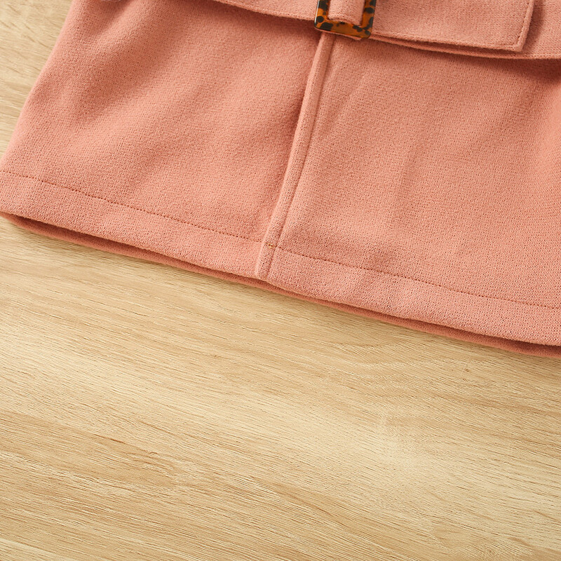 Rudens un ziemas jauns meiteņu mētelis vilnas mētelis ar kapuci augšējā josta ar garām piedurknēm vienkrāsains meiteņu mētelis bērnu apģērbs