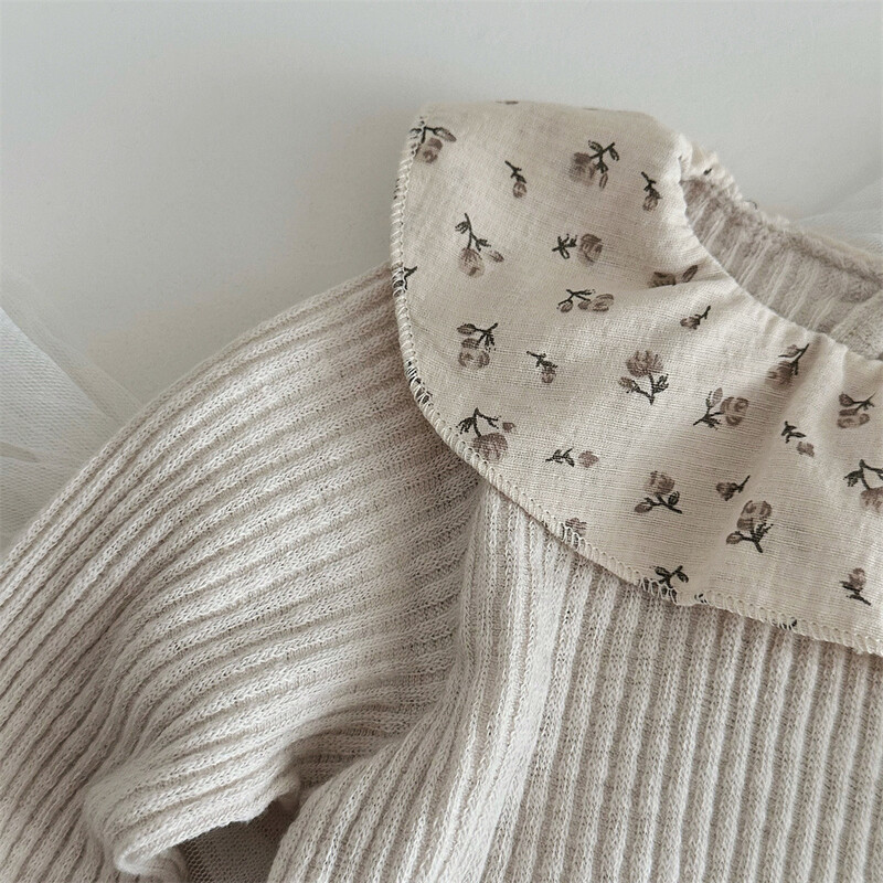 2025 Φθινόπωρο καινούργιο μακρυμάνικο πουκάμισο για βρέφος κοριτσάκι με λουλουδάτο γιακά μπλούζα νήπιο βαμβακερό μπλουζάκι μωρό με πάτο παιδικά ρούχα