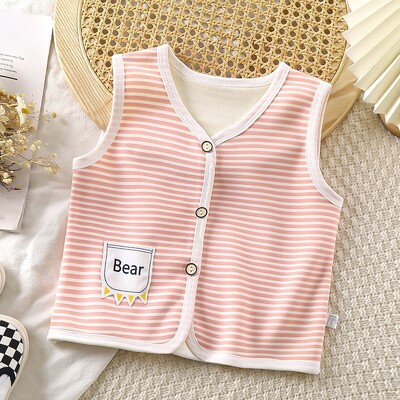 Mazuļu samta veste rudens un ziemas jauns biezināts silts mētelis bērnu svītrains burtu mētelis ikdienas korejiešu bērnu apģērbs