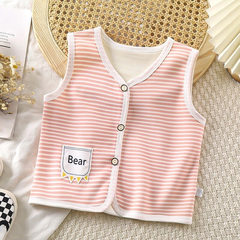 Mazuļu samta veste rudens un ziemas jauns biezināts silts mētelis bērnu svītrains burtu mētelis ikdienas korejiešu bērnu apģērbs