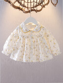 Salds, mazuļu meiteņu krekls ar ziediem pavasara vasaras volāniem ar garām piedurknēm meiteņu blūze Toddler korejiešu stila topi