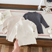 2025 tavaszi tömör csecsemő baba lány blúz Aranyos egyszínű csíkos kisgyermek hosszú ujjú póló csecsemő sokoldalú alsóingek