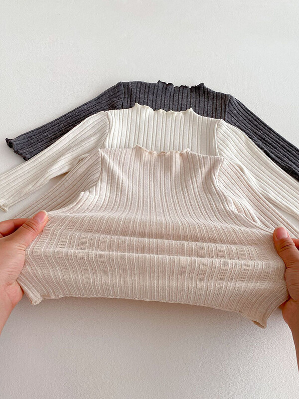 2025 tavaszi tömör csecsemő baba lány blúz Aranyos egyszínű csíkos kisgyermek hosszú ujjú póló csecsemő sokoldalú alsóingek