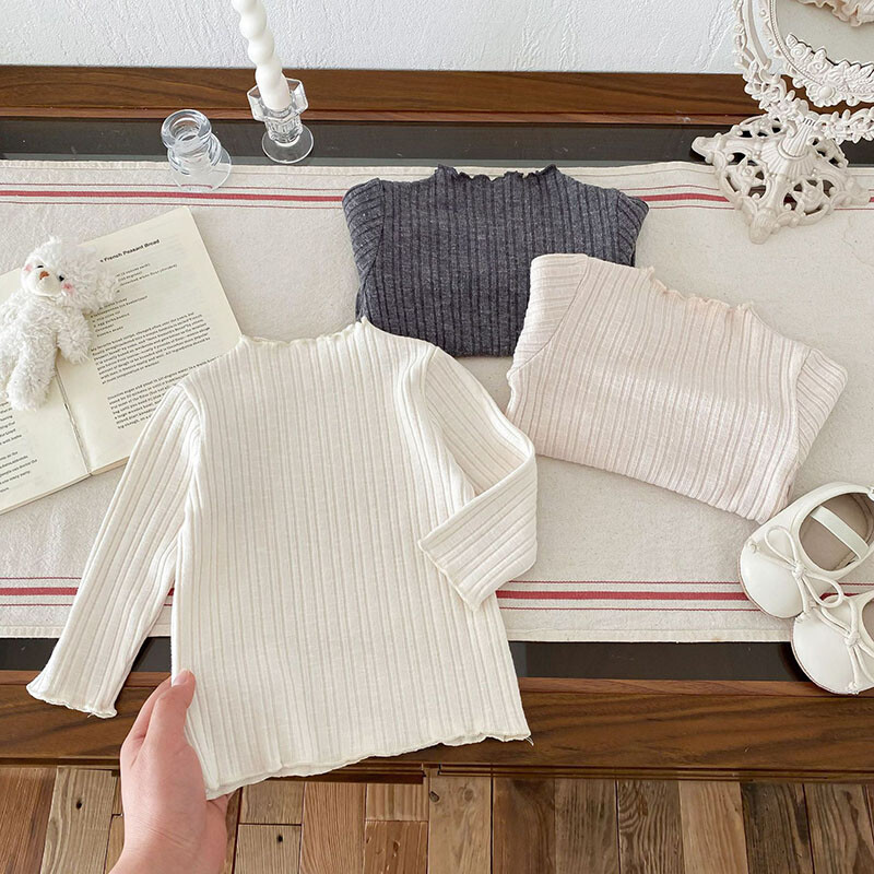 2025 tavaszi tömör csecsemő baba lány blúz Aranyos egyszínű csíkos kisgyermek hosszú ujjú póló csecsemő sokoldalú alsóingek