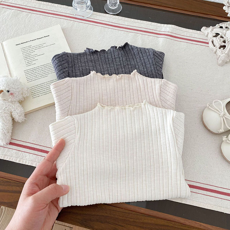 2025 tavaszi tömör csecsemő baba lány blúz Aranyos egyszínű csíkos kisgyermek hosszú ujjú póló csecsemő sokoldalú alsóingek