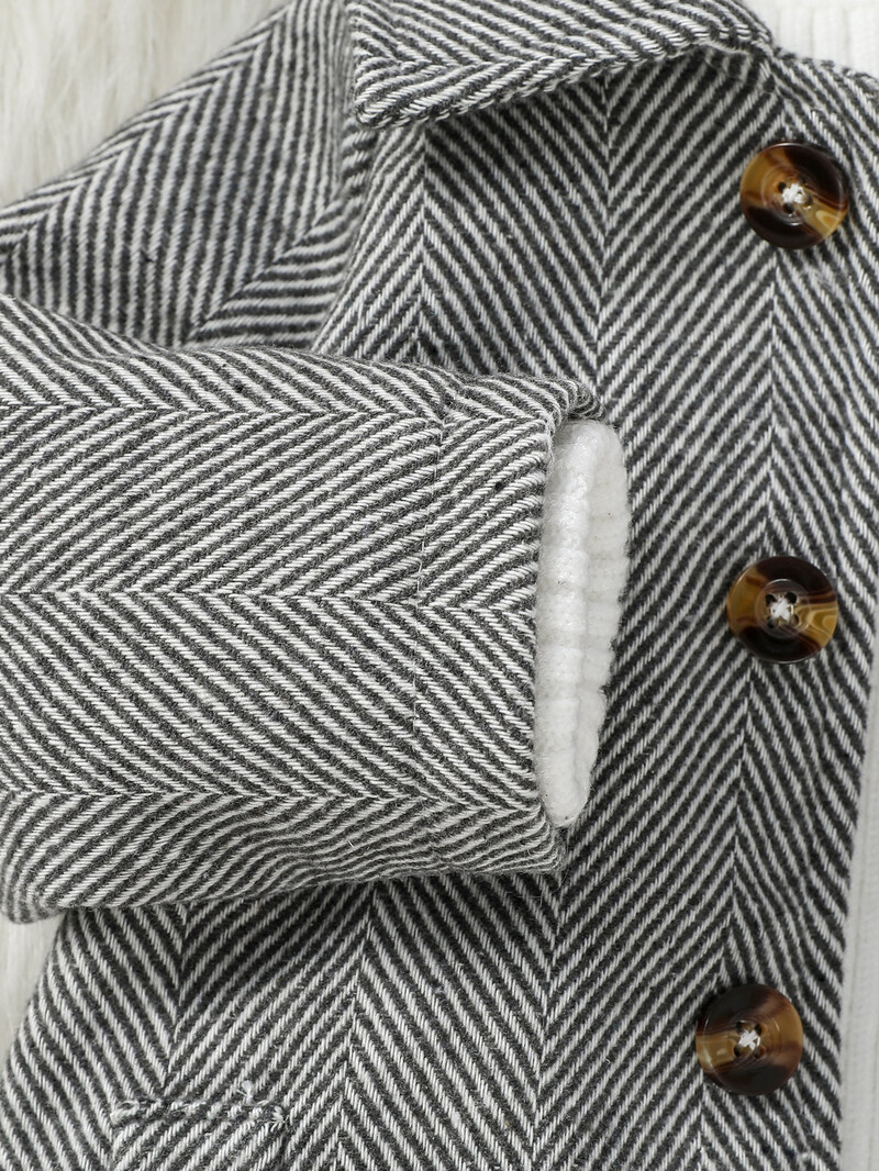 2024 Νέο Baby Boys μακρυμάνικο γυριστό γιακά φθινοπώρου/χειμώνα Chevron βελούδινο παλτό μόδας με τσέπη για παιδιά 1-3 ετών