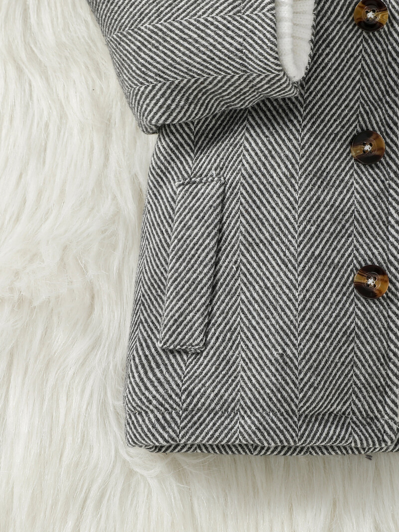 2024 Νέο Baby Boys μακρυμάνικο γυριστό γιακά φθινοπώρου/χειμώνα Chevron βελούδινο παλτό μόδας με τσέπη για παιδιά 1-3 ετών