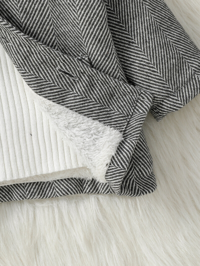 2024 Νέο Baby Boys μακρυμάνικο γυριστό γιακά φθινοπώρου/χειμώνα Chevron βελούδινο παλτό μόδας με τσέπη για παιδιά 1-3 ετών