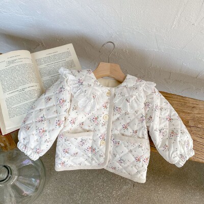 7806 Baby Coat 2023 Winter New Plus Velvet Βρεφικό παλτό για κοριτσάκι με δαντέλα πέτο Παλτό ζακέτα με βαμβακερή επένδυση