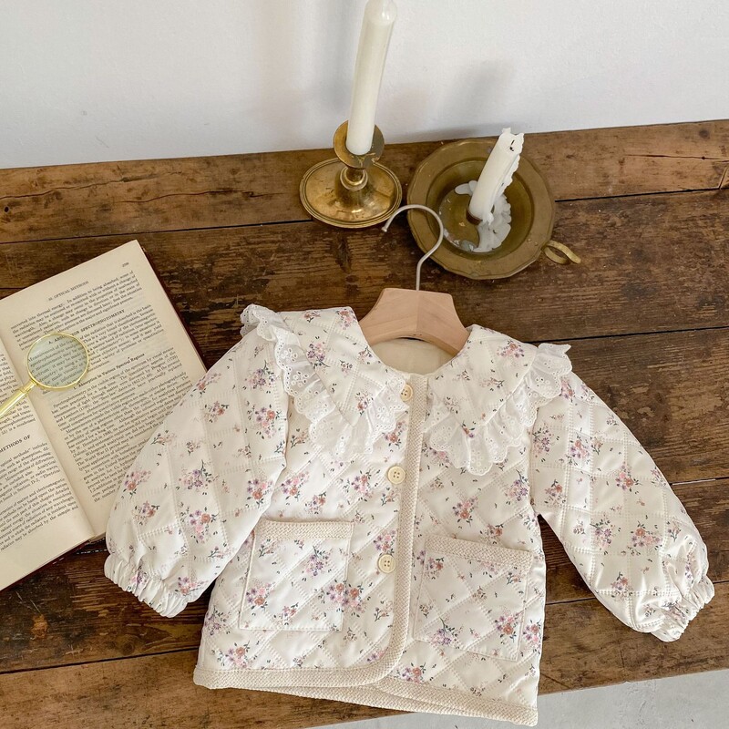 7806 Baby Coat 2023 Winter New Plus Velvet Βρεφικό παλτό για κοριτσάκι με δαντέλα πέτο Παλτό ζακέτα με βαμβακερή επένδυση