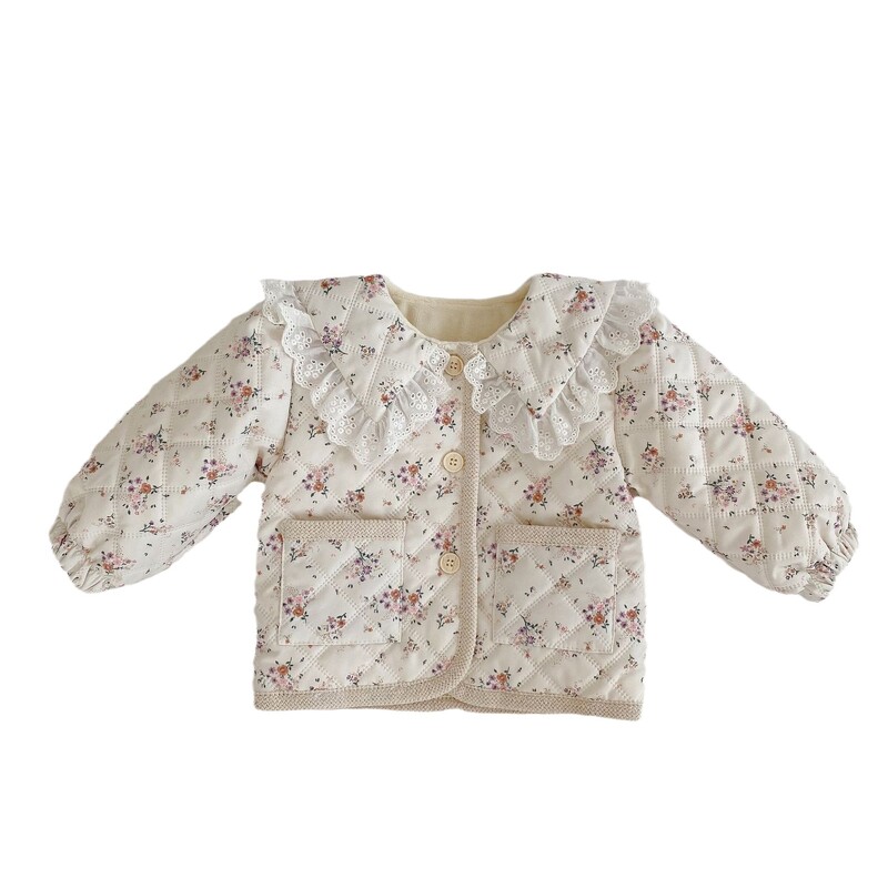 7806 Baby Coat 2023 Winter New Plus Velvet Βρεφικό παλτό για κοριτσάκι με δαντέλα πέτο Παλτό ζακέτα με βαμβακερή επένδυση
