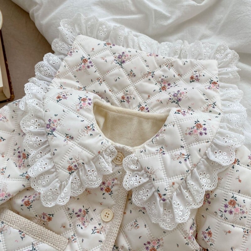 7806 Baby Coat 2023 Winter New Plus Velvet Βρεφικό παλτό για κοριτσάκι με δαντέλα πέτο Παλτό ζακέτα με βαμβακερή επένδυση