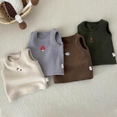 Ins rudens ziema zēns meitene mazulis multfilma silta veste bez piedurknēm bērniem izšuvumi flīsa biezi topi Bērnu modes kokvilnas veste