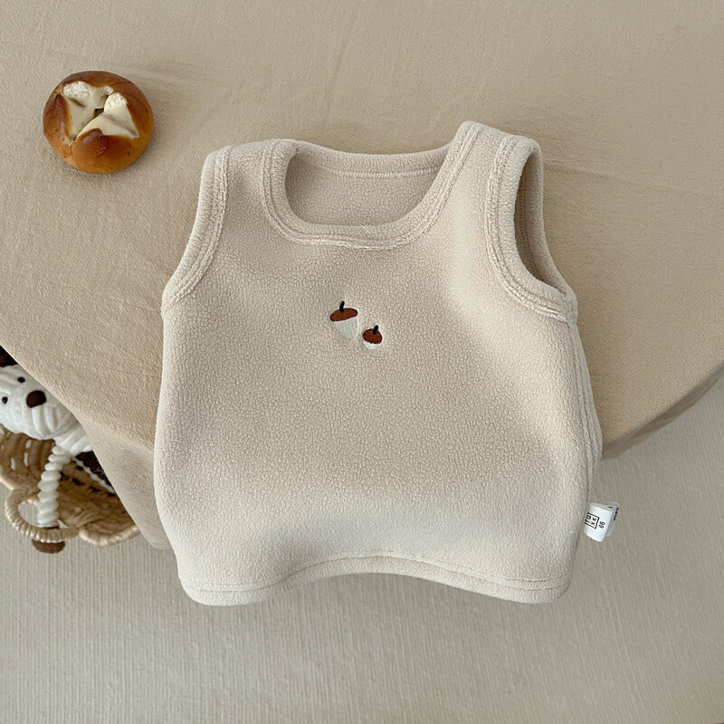 Ins rudens ziema zēns meitene mazulis multfilma silta veste bez piedurknēm bērniem izšuvumi flīsa biezi topi Bērnu modes kokvilnas veste