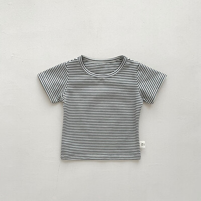 Bērnu meiteņu sporta krekls Kokvilnas topi Zēnu krekls ar svītrām Vasaras ikdienas īsas sikspārņu piedurknes Bērnu krekls zēniem Apģērbs