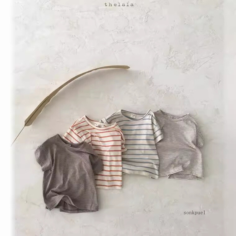 Bērnu meiteņu sporta krekls Kokvilnas topi Zēnu krekls ar svītrām Vasaras ikdienas īsas sikspārņu piedurknes Bērnu krekls zēniem Apģērbs