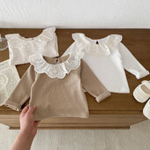 Új baba ruhák Csipke gallér baba őszi felsők gyerek pulóver csecsemő póló lányoknak Ruházat tipegő blúz 0-2Y