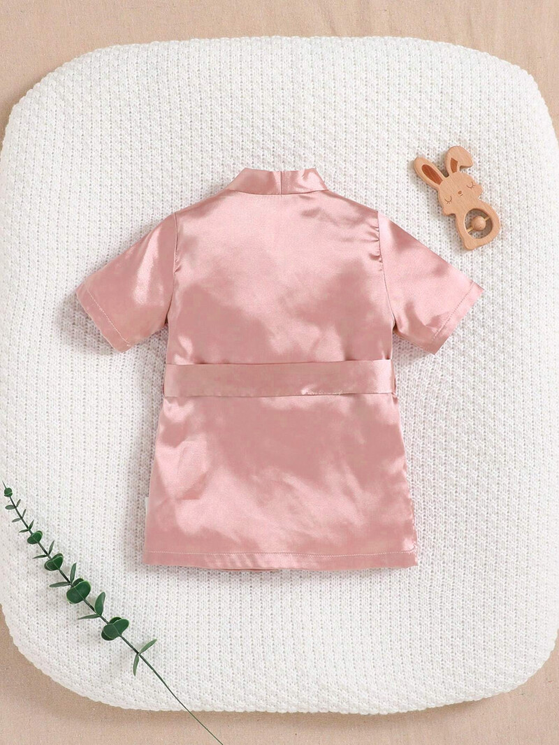 Újszülött fényképezési kellékek, puha szőtt, egyszínű nyakkendős, szatén köntös pizsama kislányoknak női nappali ruházathoz - Lány pizsama szettek