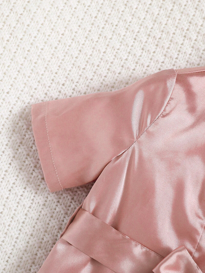 Újszülött fényképezési kellékek, puha szőtt, egyszínű nyakkendős, szatén köntös pizsama kislányoknak női nappali ruházathoz - Lány pizsama szettek