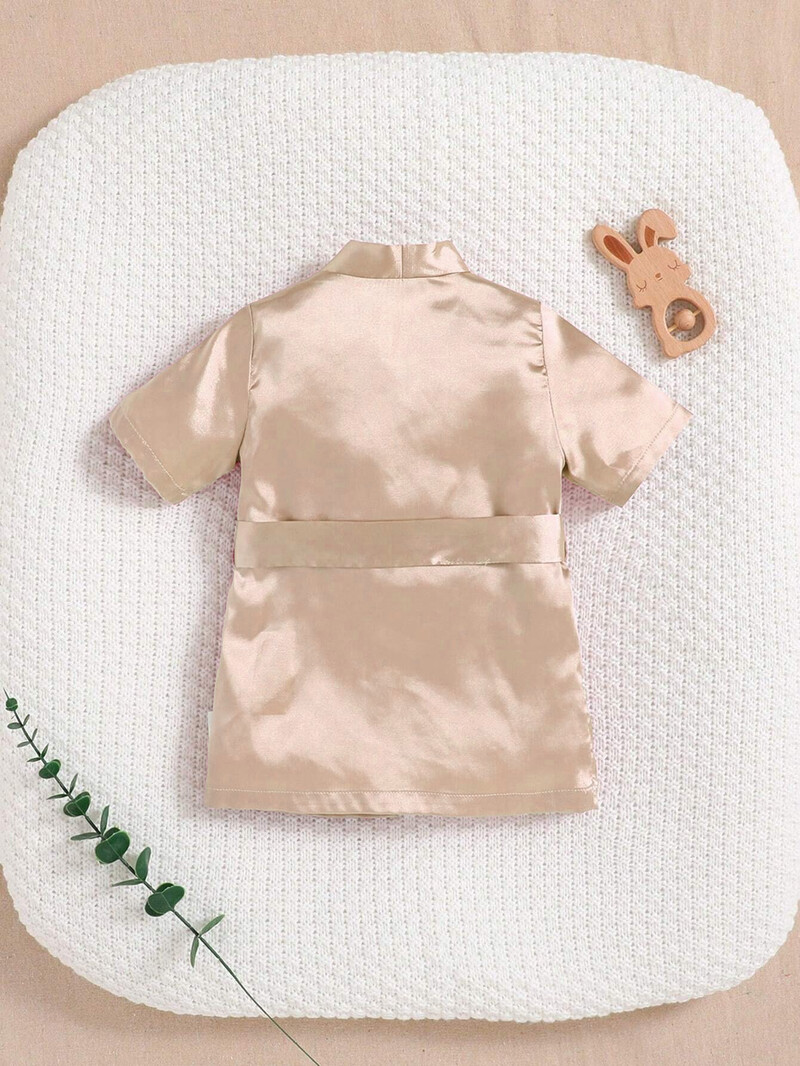 Újszülött fényképezési kellékek, puha szőtt, egyszínű nyakkendős, szatén köntös pizsama kislányoknak női nappali ruházathoz - Lány pizsama szettek