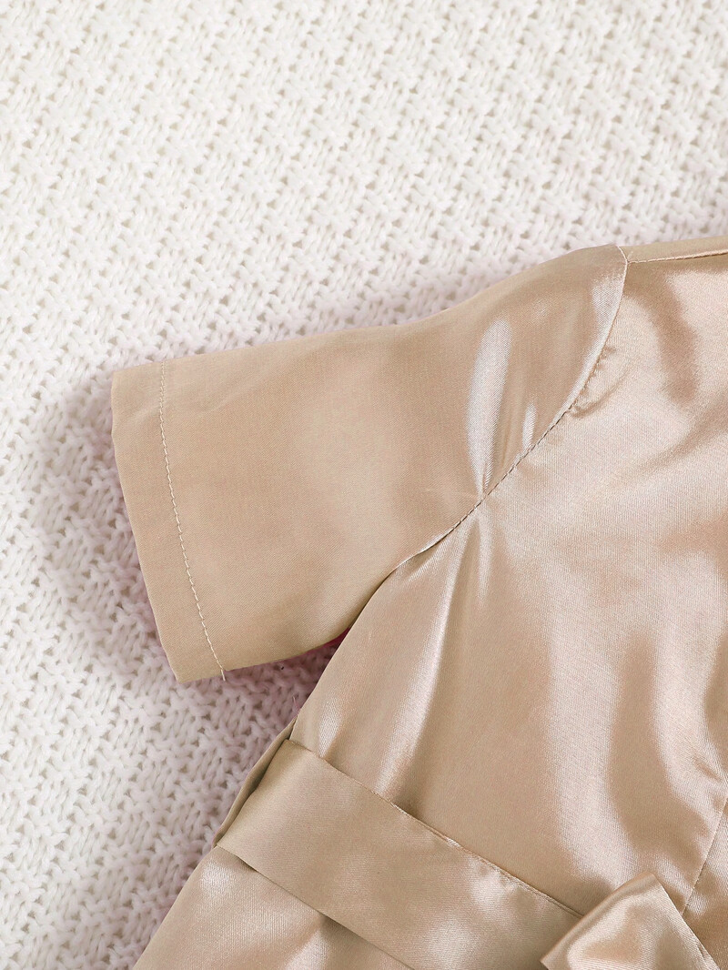 Újszülött fényképezési kellékek, puha szőtt, egyszínű nyakkendős, szatén köntös pizsama kislányoknak női nappali ruházathoz - Lány pizsama szettek