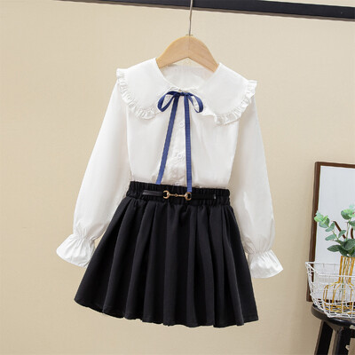 Stilīga, balta blūze ar garām piedurknēm meitenēm Pavasara rudens 2024 Jauns bērnu krekls Stilīgs skolas stila virsdrēbes