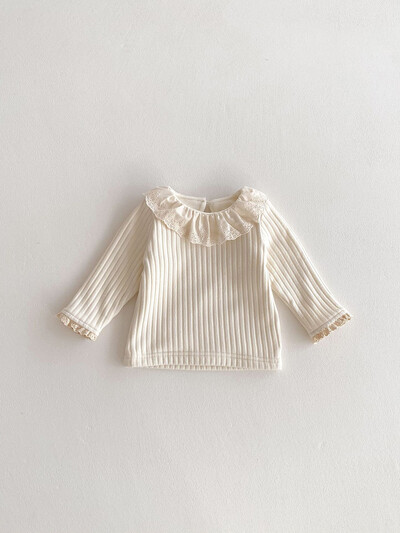 Βρεφικά ρούχα 0-3Y Παχύ γούνινο φόδρα για κορίτσια Μπλούζα βολάν γιακά Βρεφικά πουκάμισα ζεστής βάσης Casual μπλουζάκια