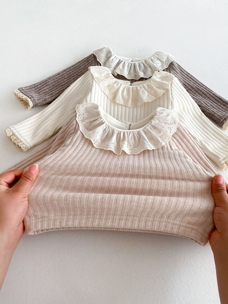 Βρεφικά ρούχα 0-3Y Παχύ γούνινο φόδρα για κορίτσια Μπλούζα βολάν γιακά Βρεφικά πουκάμισα ζεστής βάσης Casual μπλουζάκια