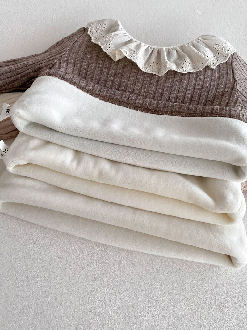 Βρεφικά ρούχα 0-3Y Παχύ γούνινο φόδρα για κορίτσια Μπλούζα βολάν γιακά Βρεφικά πουκάμισα ζεστής βάσης Casual μπλουζάκια