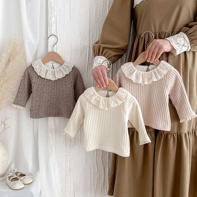 Βρεφικά ρούχα 0-3Y Παχύ γούνινο φόδρα για κορίτσια Μπλούζα βολάν γιακά Βρεφικά πουκάμισα ζεστής βάσης Casual μπλουζάκια