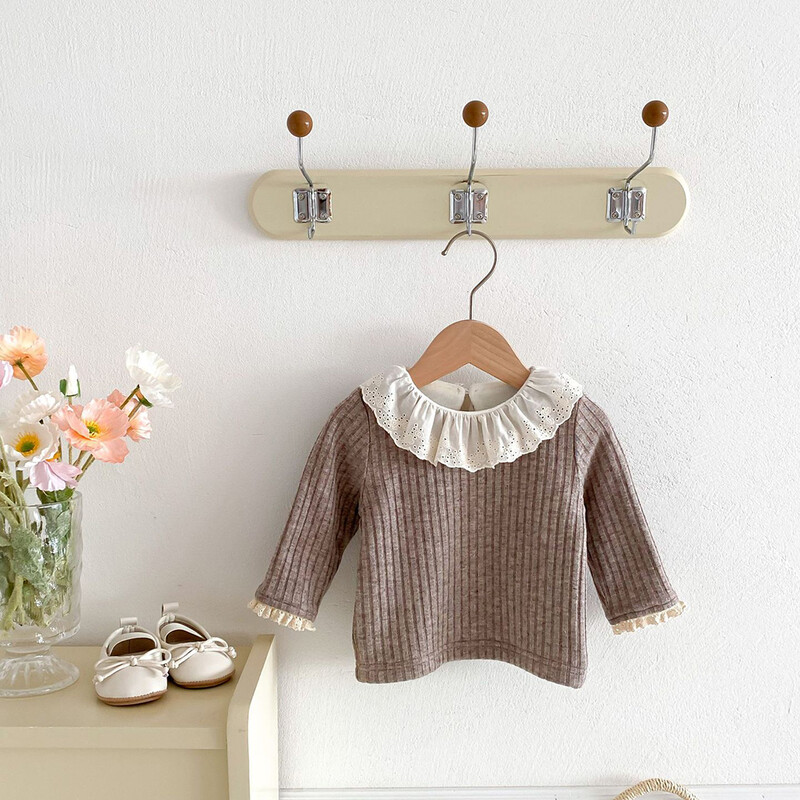 Βρεφικά ρούχα 0-3Y Παχύ γούνινο φόδρα για κορίτσια Μπλούζα βολάν γιακά Βρεφικά πουκάμισα ζεστής βάσης Casual μπλουζάκια