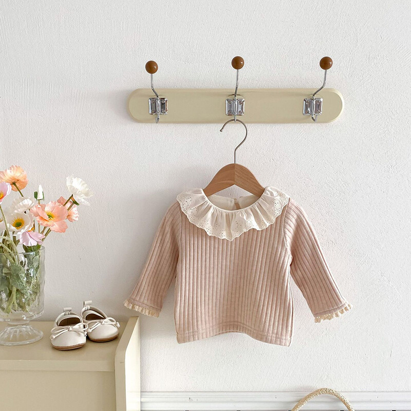 Βρεφικά ρούχα 0-3Y Παχύ γούνινο φόδρα για κορίτσια Μπλούζα βολάν γιακά Βρεφικά πουκάμισα ζεστής βάσης Casual μπλουζάκια